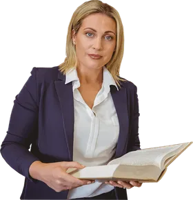 A librarian holding an open book